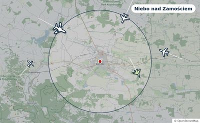 Mapa okolic miasta z sylwetkami samolotów — Niebo nad Zamościem